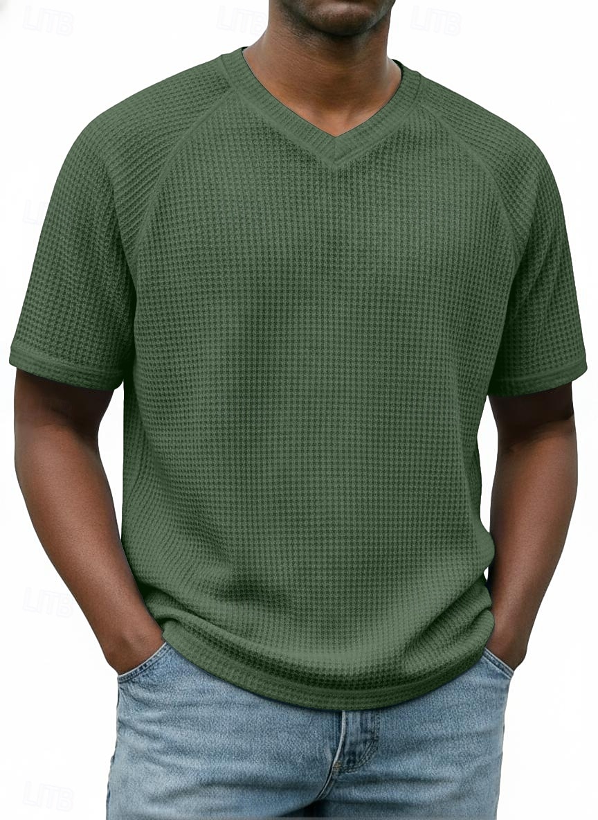 Homme Tee-shirt Gaufre T-shirt Manche Courte Col en V Été Printemps Toutes saisons Couleur Unie Mode Designer Occasionnel Basique Manche raglan Occasionnel Quotidien Extérieur Bleu Ciel Blanc T-shirt de 2026 ? $19.99 –P7