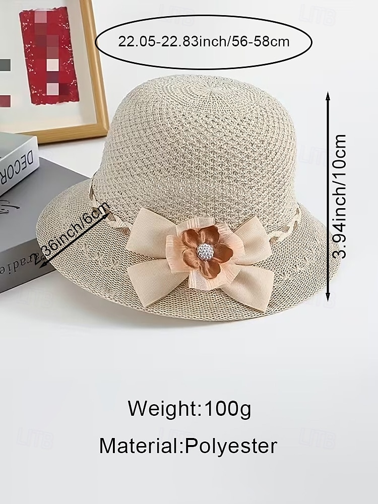 Women's Foldable Bohemian Straw Sun Hat – Lightweight Breathable Polyester Beach Cap with Floral Bow, Multiple Colors for Summer Vacation, Casual Daily Wear &amp; Travel 2026 - $5.99 –P11