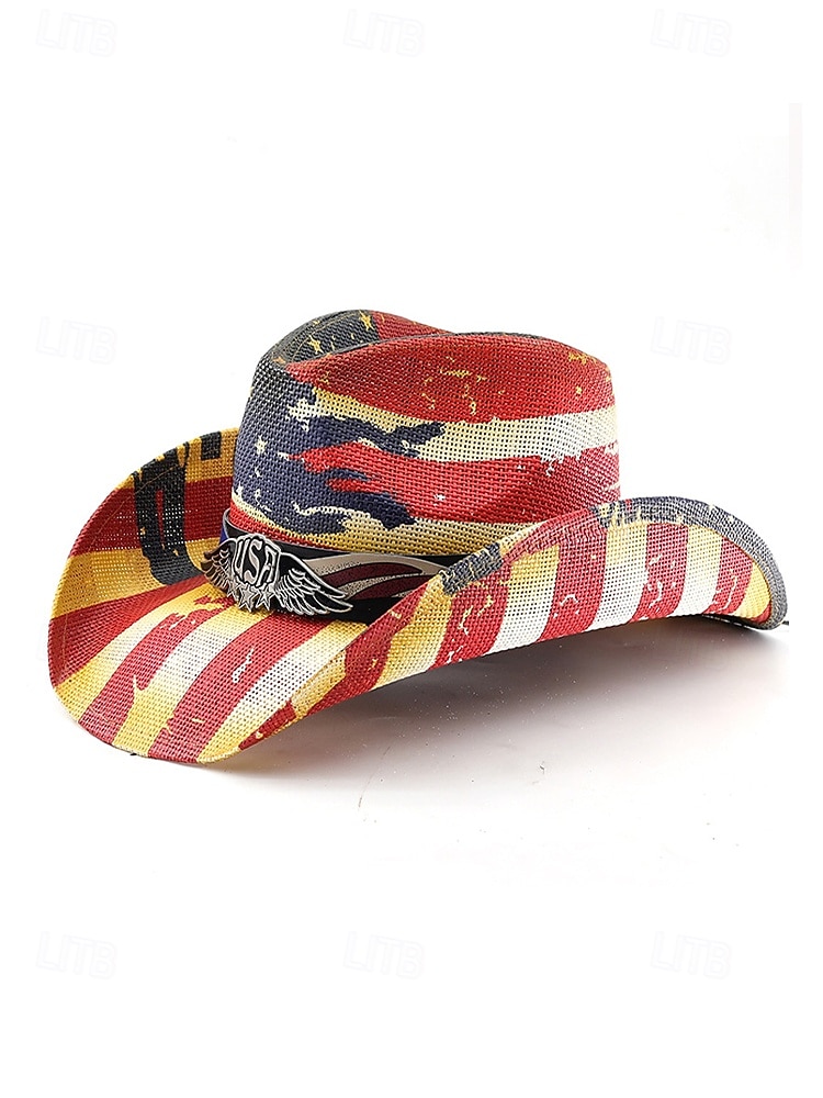 250. výročí Spojených států pánský slaměný westernový klobouk s potiskem vlastenecké vlajky prodyšný tkaný fedora styl v několika designech festivalové prázdninové a volnočasové nošení 2026 - $29.99 –P6