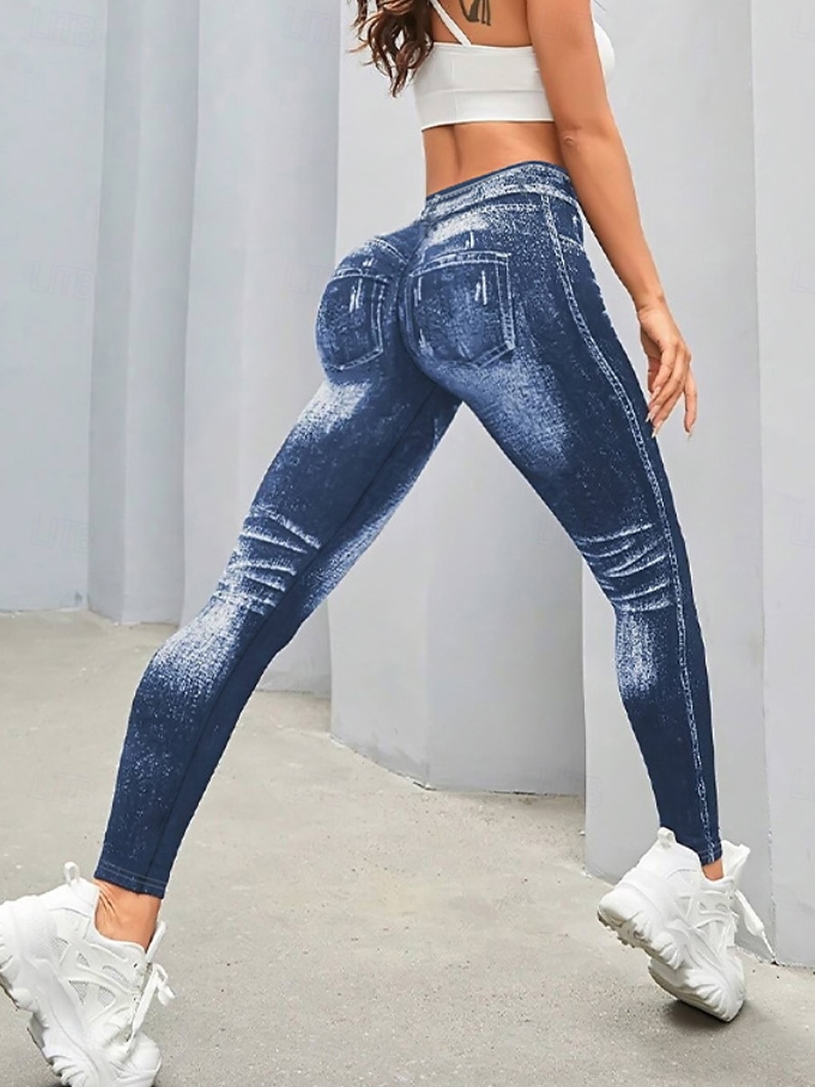 Women's Jeans Leggings Jeggings Vacation Streetwear Casual Full Length Medium Waist Plain Pocket Elastic Waist Comfy High Elasticity Daily Home Outdoor Dark navy Spring Fall Loose Fit 2026 - $14.99 –P7