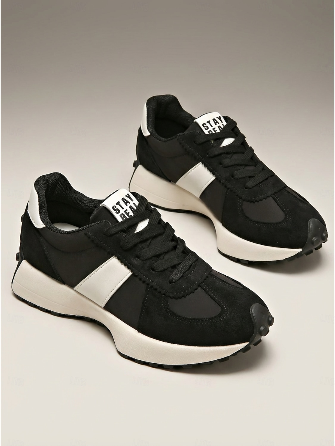 dam retro vit &grå platåsneakers - avslappnade grova pappaskor med svart kontrastrand för dagligt streetwear, urban pendling &stadsvandring 2026 - $42.99 –P6