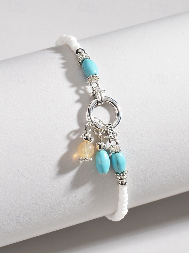 Pulseira de tornozelo feminina estilo boêmio com miçangas coloridas de resina e pingente charmoso. Leve e prática, ideal para usar no dia a dia, em férias, resorts e no verão. de 2026 por $7.99 –P7