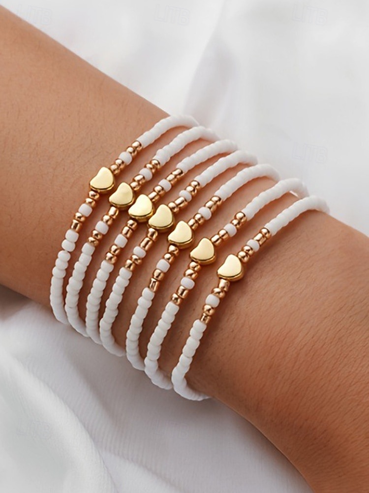 Boho-Armbandset für Damen, farbenfrohe Stretcharmbänder aus Kunstharz mit Herzanhänger, mehrfarbiger, stapelbarer Schmuck für Damen, perfekt für Alltag, Urlaub, Strand und Partys 2026 - $7.99 –P5