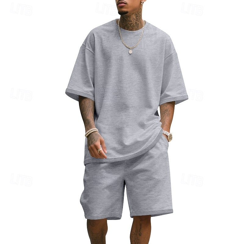 Męskie T-shirt Garnitury 2 sztuki stroje Koszulka i spodenki Krótki rękaw Półgolf Lato Równina Moda Codzienny 2-częściowa Codzienny Urlop Dzienne zużycie Zgniła zieleń Czarny Biały Top Tee dla 2026 - $31.99 –P10
