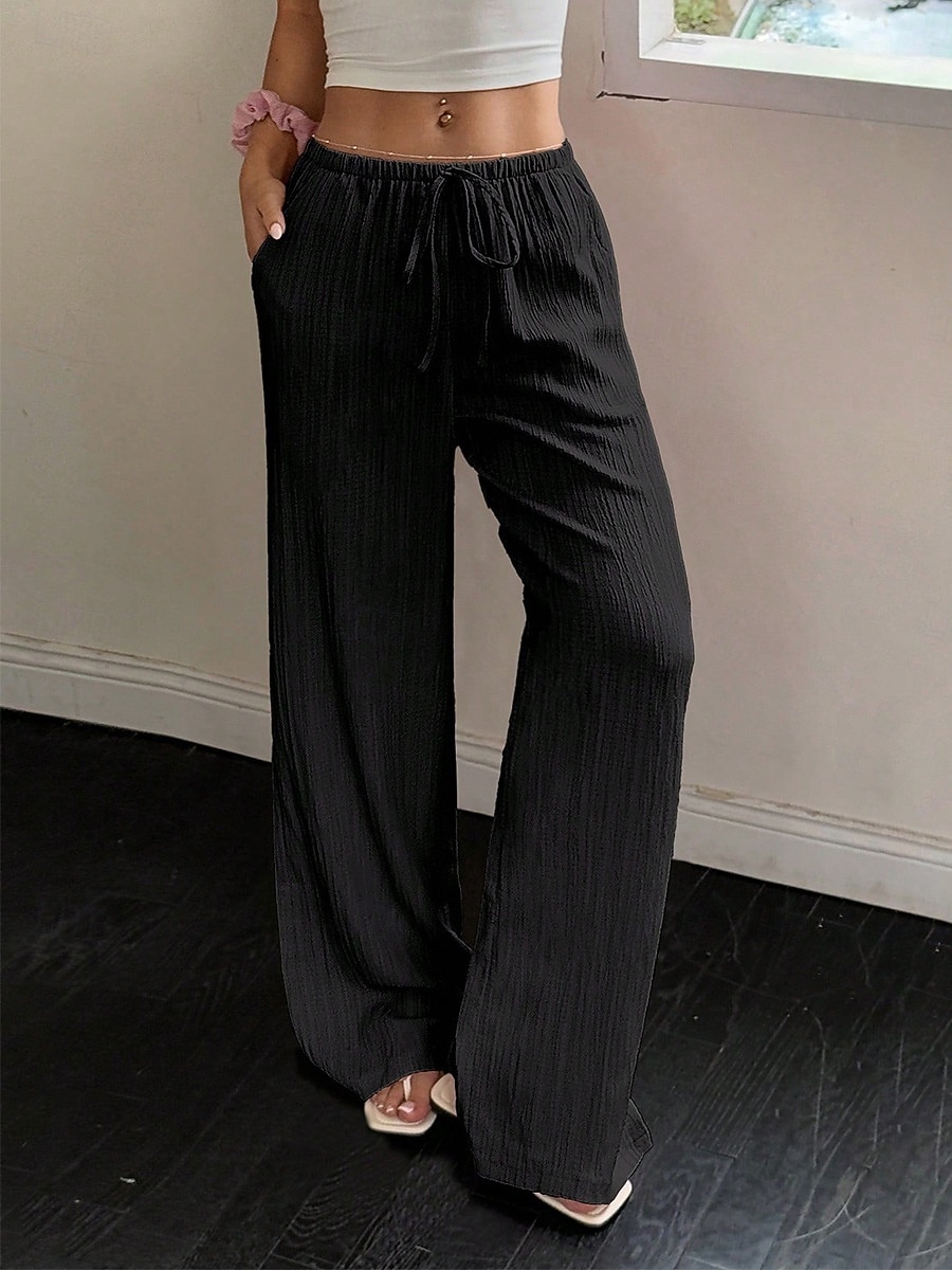 Femmes Pantalons Pantalon décontracté Droit Vacances Mode Streetwear Longueur complète Taille haute Uni Avec Poches Taille Élastique Confort Confortable Quotidien Vacances Rue Noir Kaki Printemps de 2026 ? $18.99 –P9