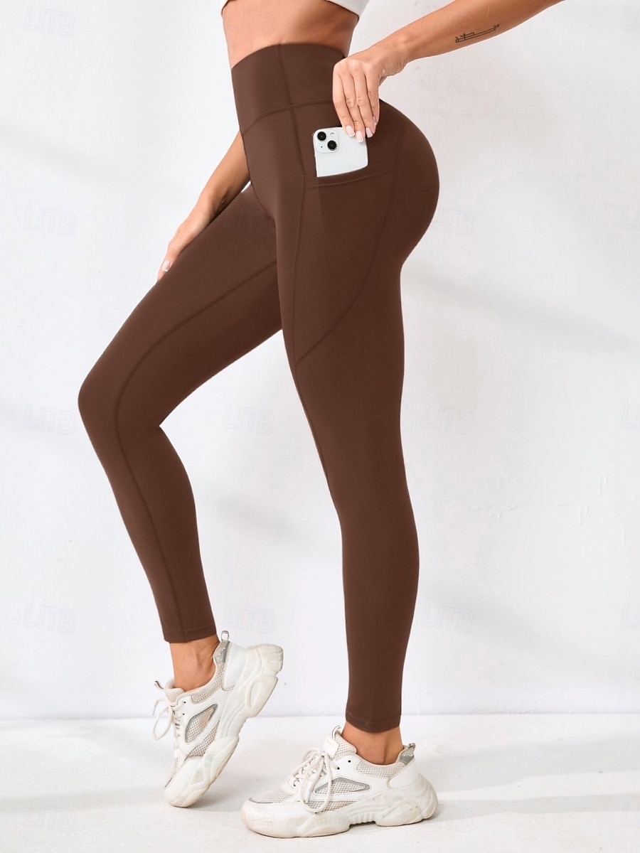 Women's Trousers Leggings Fashion Streetwear Basic Full Length High Waist Plain Pocket Elastic Waist Comfort High Elasticity Daily Gym Running Black Burgundy Navy Blue Military Green Spring Fall 2026 - $13.99 –P5