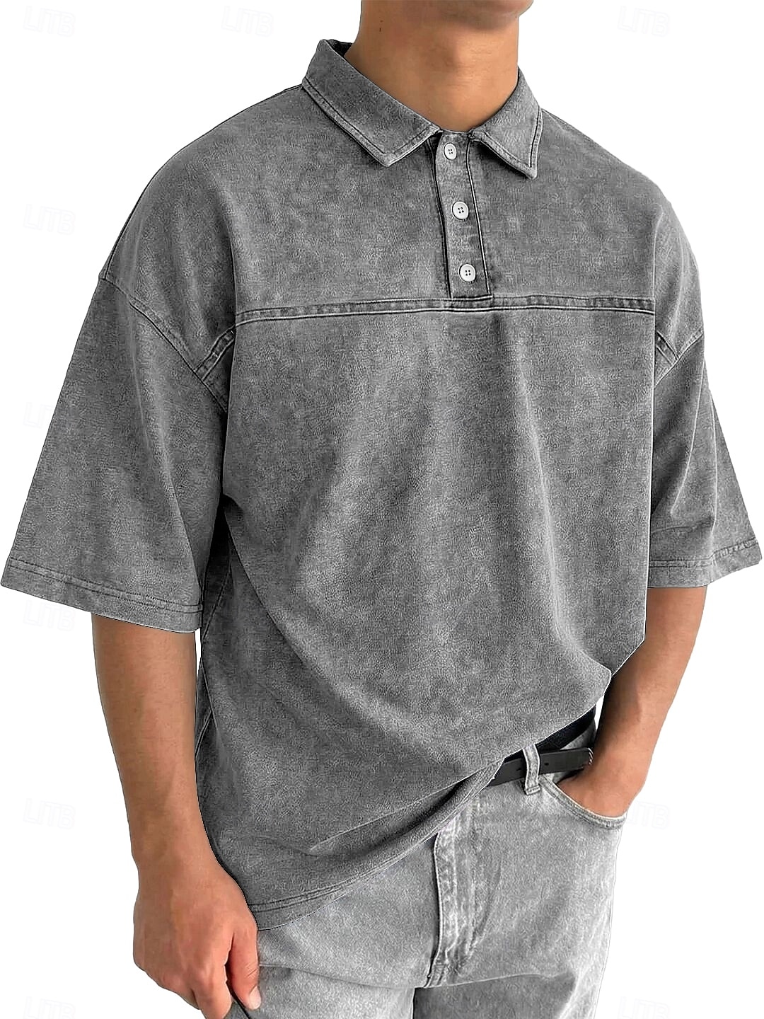 SoftFade™ Heren Zuurwas Shirt Katoen Polo Shirt Casual Zakelijk Ribbel Polo Kraag Korte Mouwen Mode Basic Effen Kleur Kleurblokken Knopen Gewassen Lente  Herfst Loose Fit Zwart Marineblauw 2026 - $31.99 –P7