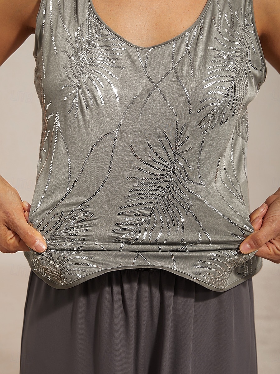 Femmes Chemisier Hauts Élégants Twin-set Paillettes Plume Élégant Manche 3/4 Col mandarin Hauts Réguliers Soirée Tenue formelle Gris Printemps Automne Hiver de 2026 ? $72.99 –P3
