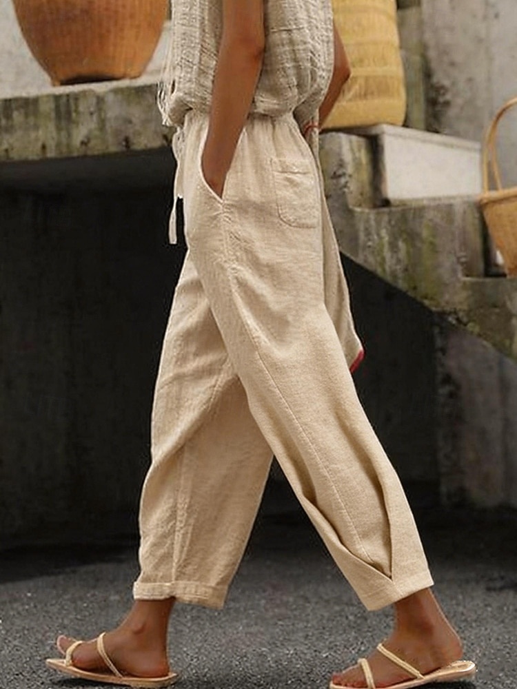 Γυναικεία Βαμβακερό λινό παντελόνι κινέζικα Ίσια Διακοπές Βασικό Καθημερινό Πλήρες μήκος Ψηλή Μέση Σκέτο Τσέπη Ελαστική ζώνη μέσης Άνετα Άνεση Moale Μικροελαστικό 2026 - zł86.03 –P8