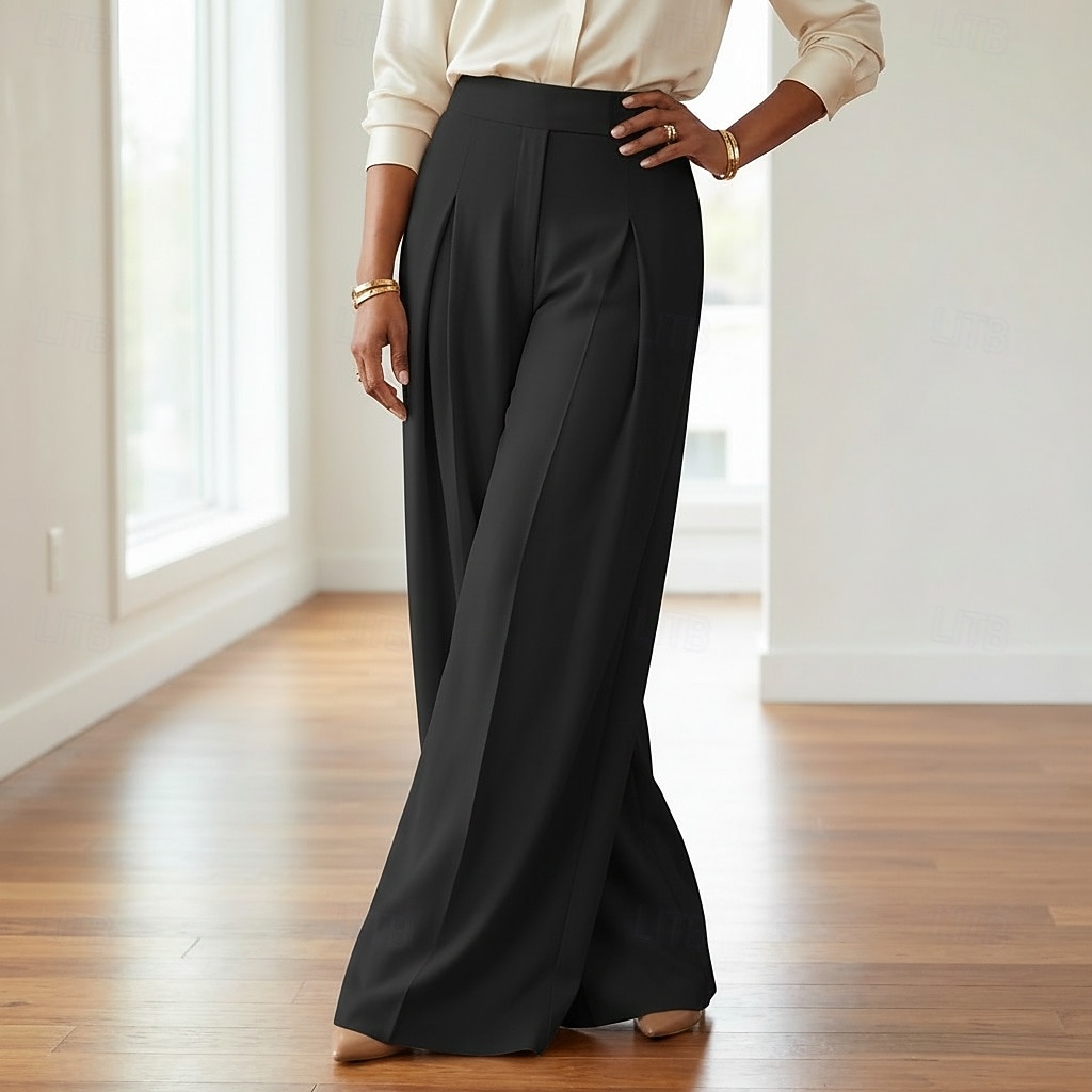 Damskie Spodnie szerokie nogawki Spodnie Moda Moda miejska Pełna długość Wysoka talia Równina Kieszeń Ruched Butt Lifting Wysokie cięcie Komfort Oddychalność Miękka Średnio elastyczny Urlop Ulica 2026 - $22.99 –P9