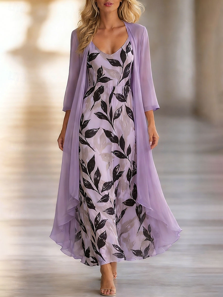 Per donna Insieme del vestito Abito a trapezio Elegante Vacanza Floreale Grafico Stratificato Stampato Abito maxi Manica 3/4 Scollo a V Quotidiano Spiaggia Blu Rosa Viola Estate Primavera Vestibilit del 2026 a $51.99 –P2