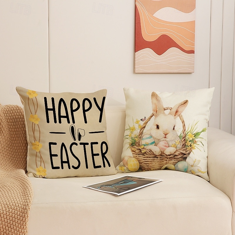 Set of 4 Easter Happy Egg Bunny Pillow Covers Linen Throw Cushion Covers Spring Holiday Decorative Sofa Pillow Covers 2026 - $17.99 –P5