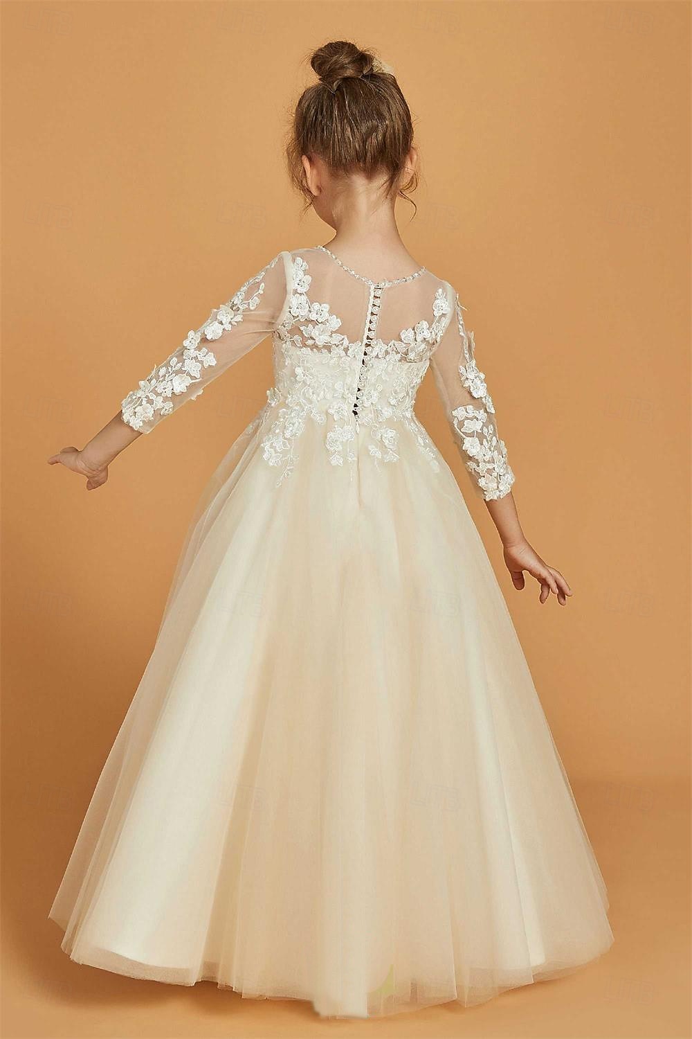 A-Line Floor Length Flower Girl Dress First Communion Girls Cute Prom Dress Satin with Appliques Elegant Fit 3-16 Years 2026 - $114.99 –P2