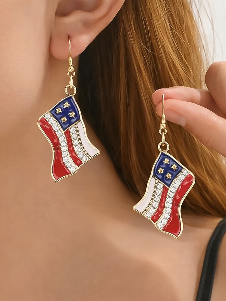 Orecchini pendenti patriottici in lega per donne per il 250° anniversario degli Stati Uniti stili multipli della bandiera USA e cuori gioielli dichiarativi rossi bianchi e blu per feste e festival del 2026 a $7.99 –P3