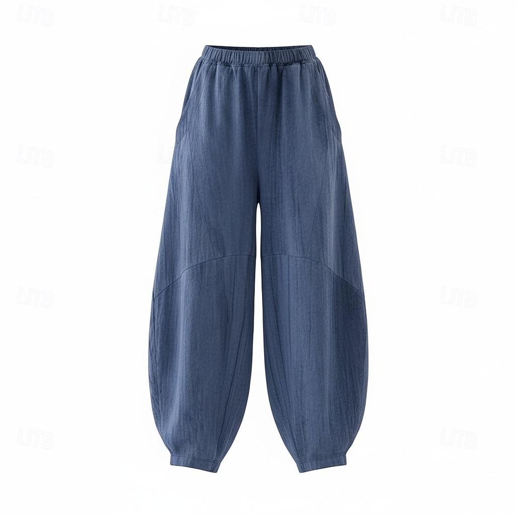 Women's Linen Bloomers Trousers Mid Waist Full Length Drawstring Pocket Vacation Blue Violet Green Summer Fall 2026 - $49.99 –P11