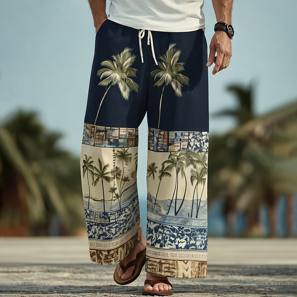 Men's Coconut Tree Palm Tree Tropical Plants Trousers Baggy Pants Casual Pants Mid Waist Hawaiian Outdoor Vacation Beach Wear Elastic Drawstring Waist Linen-Like Pants with Pockets Summer Spring 3D 2026 - $27.99 –P1
