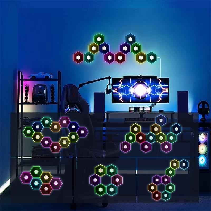 ٦/٨/١٠/١٢/٢٤ قطعة من مصابيح قرص العسل السداسية، ألواح جدارية LED تعمل بالصوت، إضاءة RGB معيارية يمكنك تركيبها بنفسك، تحكم عبر تطبيق بلوتوث، ديكور لغرفة الألعاب، غرفة النوم، غرفة المعيشة، تعمل بمنفذ 2026 - $62.99 –P2