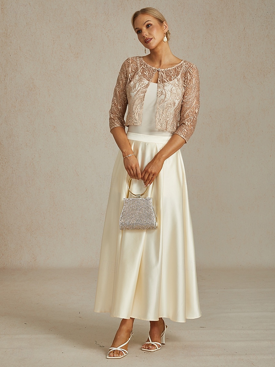 2026年 女性用 ジャケット パーティー レース フラワー カジュアル／普段着 エレガント レギュラー アウターウェア 七分袖 夏 シャンパン S  コレクション – $68.99 –P3