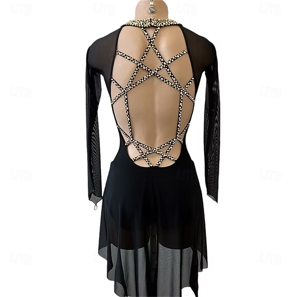 Abito da pattinaggio artistico Per donna Pattinaggio sul ghiaccio Vestito Nero Rosa Patchwork Schiena aperta Elasticizzato Allenamento Competizione Vestiti da pattinaggio sul ghiaccio Classico del 2026 a $258.99 –P3