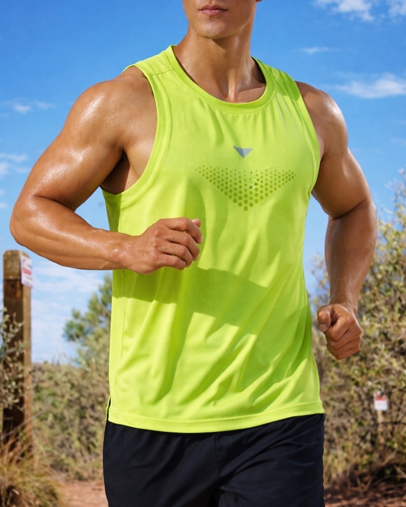 Herre Ensfarget Treningstank topp Singlet til jogging Sportstopp Sommer Ermeløs Hurtigtørkende Fukttransport Pustende Treningsøkt Vandring Jogge Mørkegrå lysende grønne Svart Sports Sportsklær 2026 - $8.99 –P3
