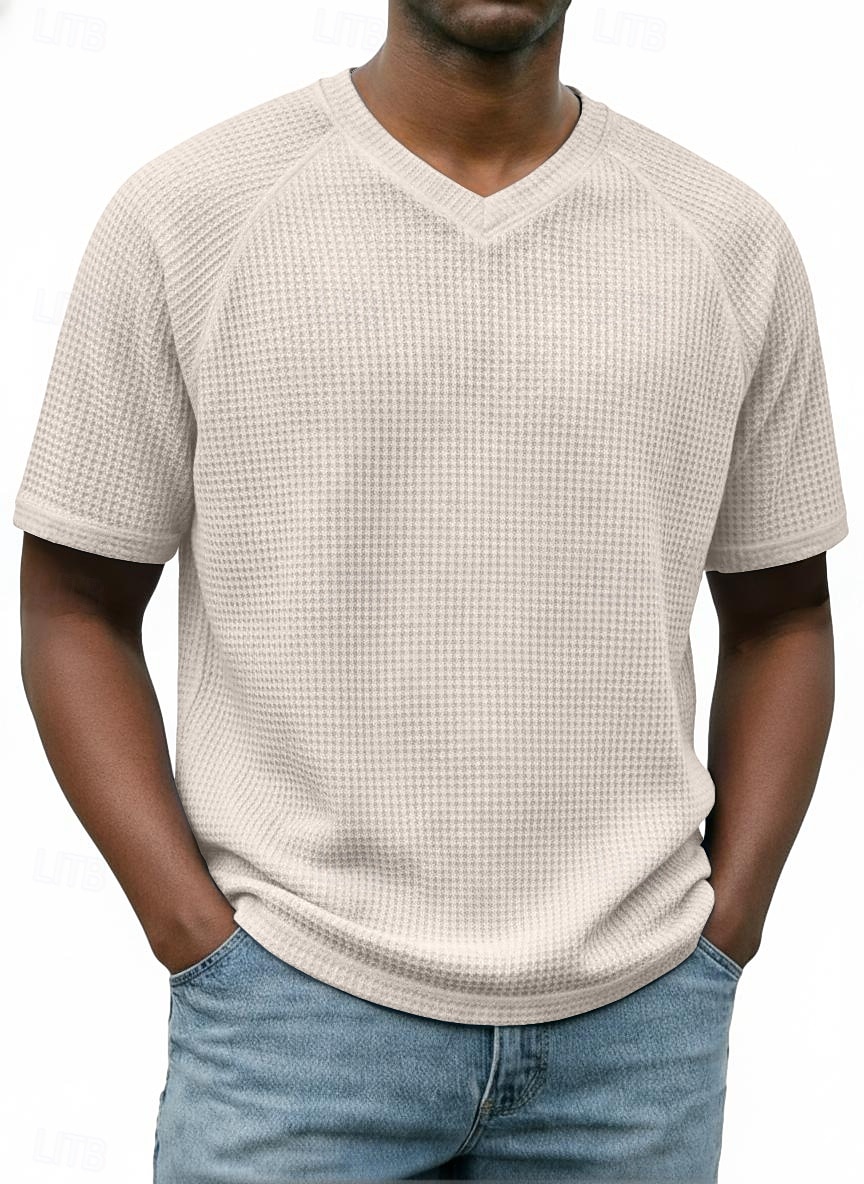 Homme Tee-shirt Gaufre T-shirt Manche Courte Col en V Été Printemps Toutes saisons Couleur Unie Mode Designer Occasionnel Basique Manche raglan Occasionnel Quotidien Extérieur Bleu Ciel Blanc T-shirt de 2026 ? $19.99 –P5