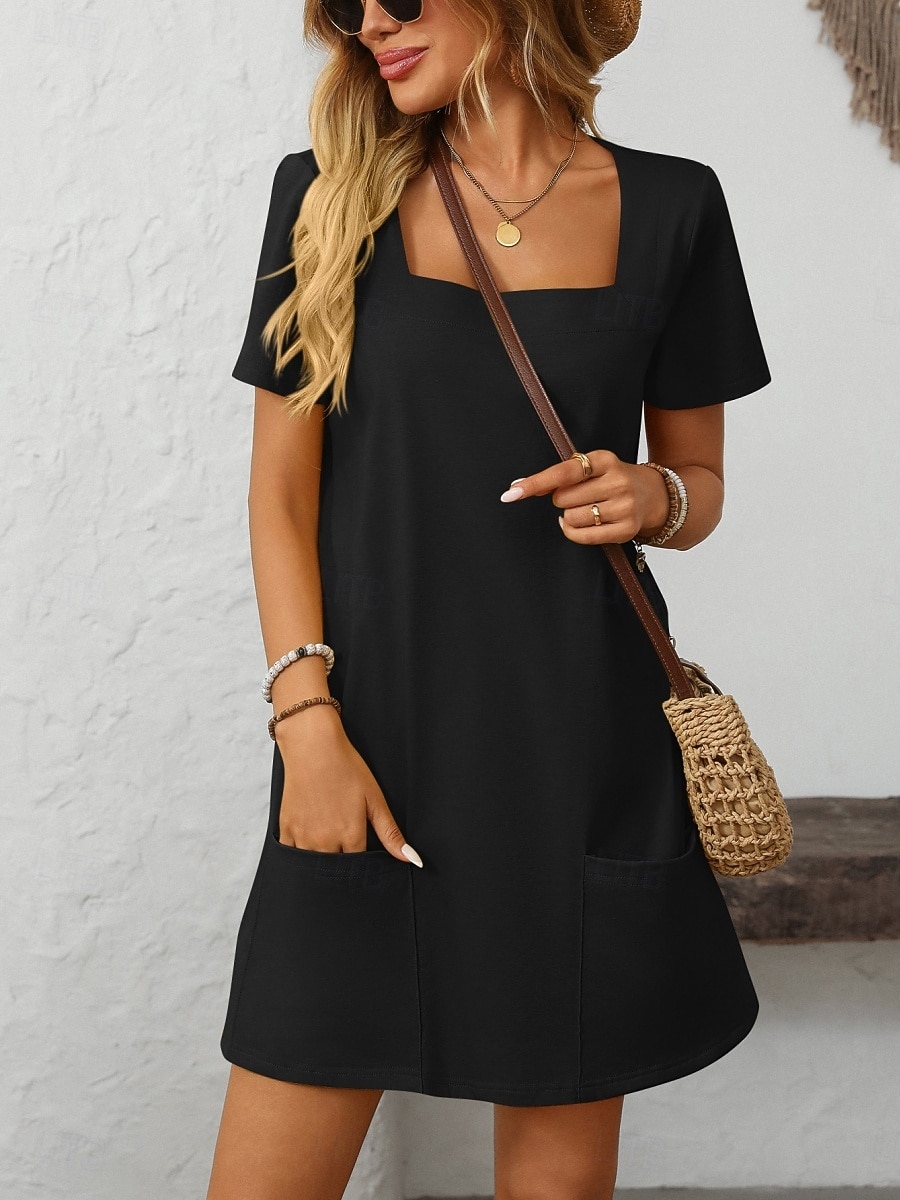 Women's Mini Dress Casual Dress Elegant Fashion Modern Outdoor Vacation Going out Regular Fit Plain Short Sleeve Square Neck Black Green Rose Red Light Blue Summer Spring 2026 - $21.99 –P14