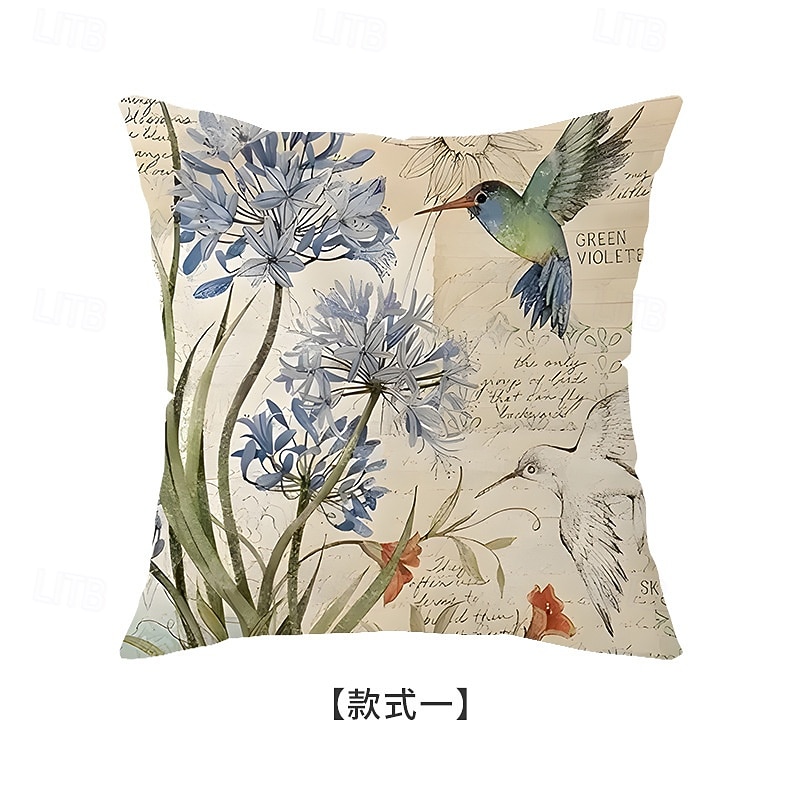 Capa de almofada decorativa em linho com estampa floral de primavera e pássaros, ideal para sala de estar, sofá e decoração de casa. de 2026 por $9.99 –P6