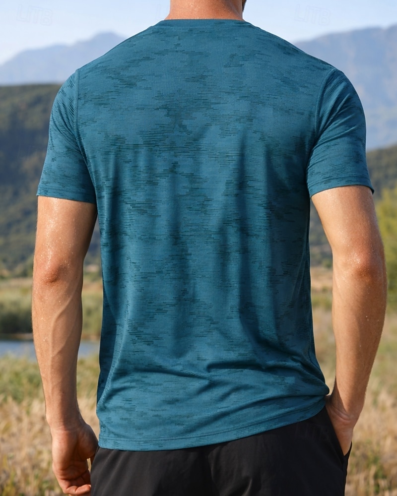 Herr Kamuflasje T-shirt för jogging Kompressionströja Atletisk skjorta Sport topp Sommar Kortärmad Snabb tork Fuktabsorberande Andningsfunktion Gymträning Gång Joggning Blå Svart Mörkblå Sportkläder 2026 - $18.99 –P2