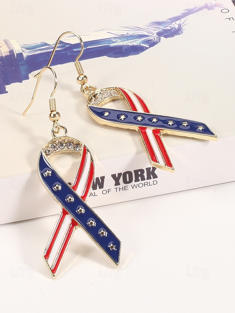 Orecchini pendenti patriottici in lega per donne per il 250° anniversario degli Stati Uniti stili multipli della bandiera USA e cuori gioielli dichiarativi rossi bianchi e blu per feste e festival del 2026 a $7.99 –P16