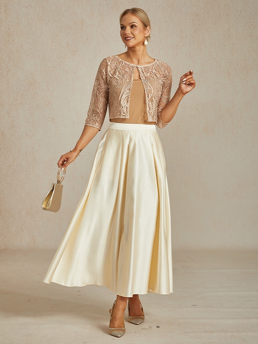 2026年 女性用 ジャケット パーティー レース フラワー カジュアル／普段着 エレガント レギュラー アウターウェア 七分袖 夏 シャンパン S  コレクション – $68.99 –P8