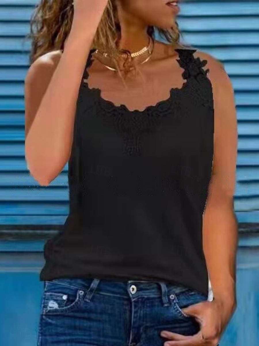 Γυναικεία Αμάνικη Μπλούζα Μπλούζα Δαντελένια μπλουζάκια Δαντέλα Σκέτο Στυλάτο Κλασσικό Μοντέρνα Αμάνικο Λαιμόκοψη V Κανονικά μπλουζάκια Καθημερινά Αργίες Εξόδου Θαλασσί Μαύρο Λευκό Ανθισμένο Ροζ 2026 - $17.49 –P5