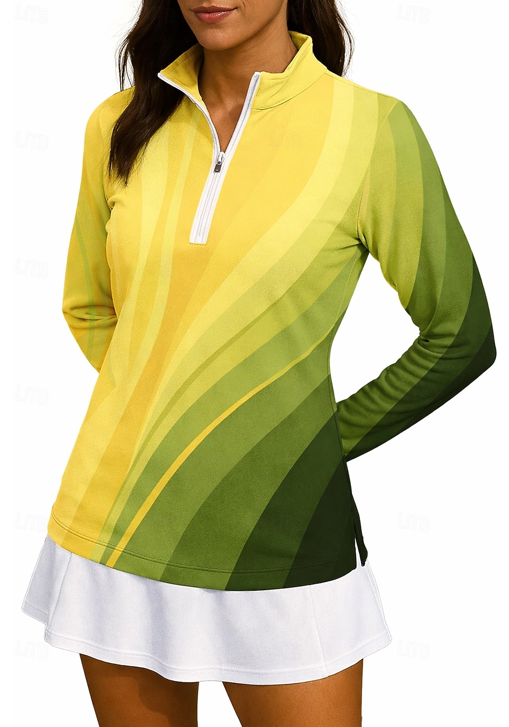 Dames Verloop Gestreept Hemd Sportshirt Wandelen poloshirt Tennisshirt Lange mouw Vetoketju Bloemig UPF50+ UV-bestendig Hoge Elasticiteit Vochtregelerend Ademend Volleybal Tennis Golf Opstaand Rits 2026 - $25.99 –P7