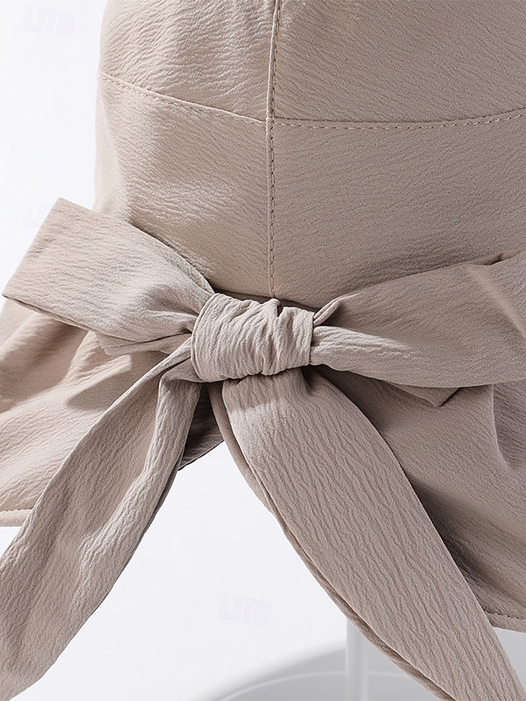 قبعة شمسية نسائية من البوليستر بحافة عريضة مزينة بفيونكة، قابلة للطي لحماية من الأشعة فوق البنفسجية، متوفرة بألوان متعددة، لون أنيق مناسب لعطلة الربيع والارتداء اليومي غير الرسمي 2026 - $11.99 –P12