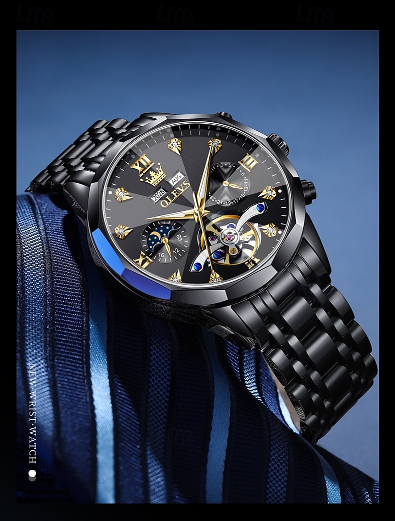 Ανδρικό ρολόι Olevs 6621, αυτόματο μηχανικό επαγγελματικό ρολόι, αδιάβροχο, φωτεινό, αέναο ημερολόγιο, φάση σελήνης, ρολόγια από ανοξείδωτο ατσάλι 2026 - $104.99 –P2