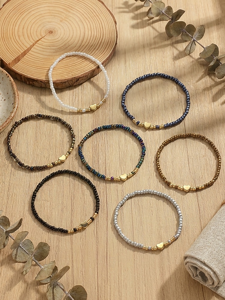 Boho-Armbandset für Damen, farbenfrohe Stretcharmbänder aus Kunstharz mit Herzanhänger, mehrfarbiger, stapelbarer Schmuck für Damen, perfekt für Alltag, Urlaub, Strand und Partys 2026 - $7.99 –P8
