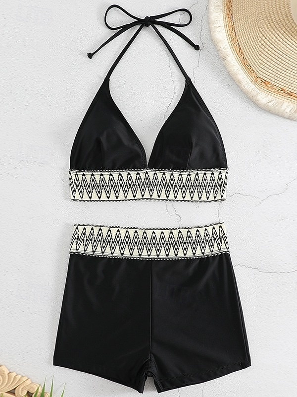 Mujer Bañadores Bikini 2 piezas Bermudas Traje de baño Delgado Espalda al Aire Vacaciones Ropa de playa Geométrico Escote en Pico Sin Mangas Trajes de baño 2026 - $21.99 –P3