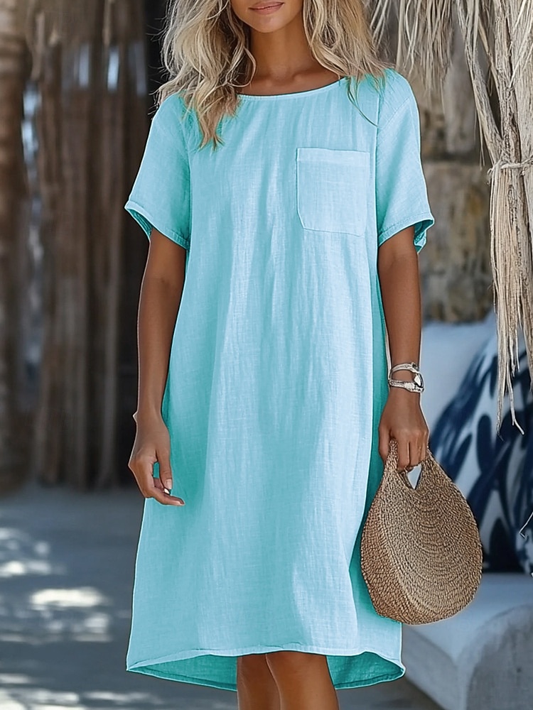 Femmes Robe Longueur Genou Coton mélangé Robe Décontractée Robe en Coton Robe T-Shirt Mode Moderne Quotidien Vacances Sortir Coupe Ample Uni Manche Courte Col ras du cou Bleu Blanche Rose Claire Vert de 2026 ? $21.99 –P1