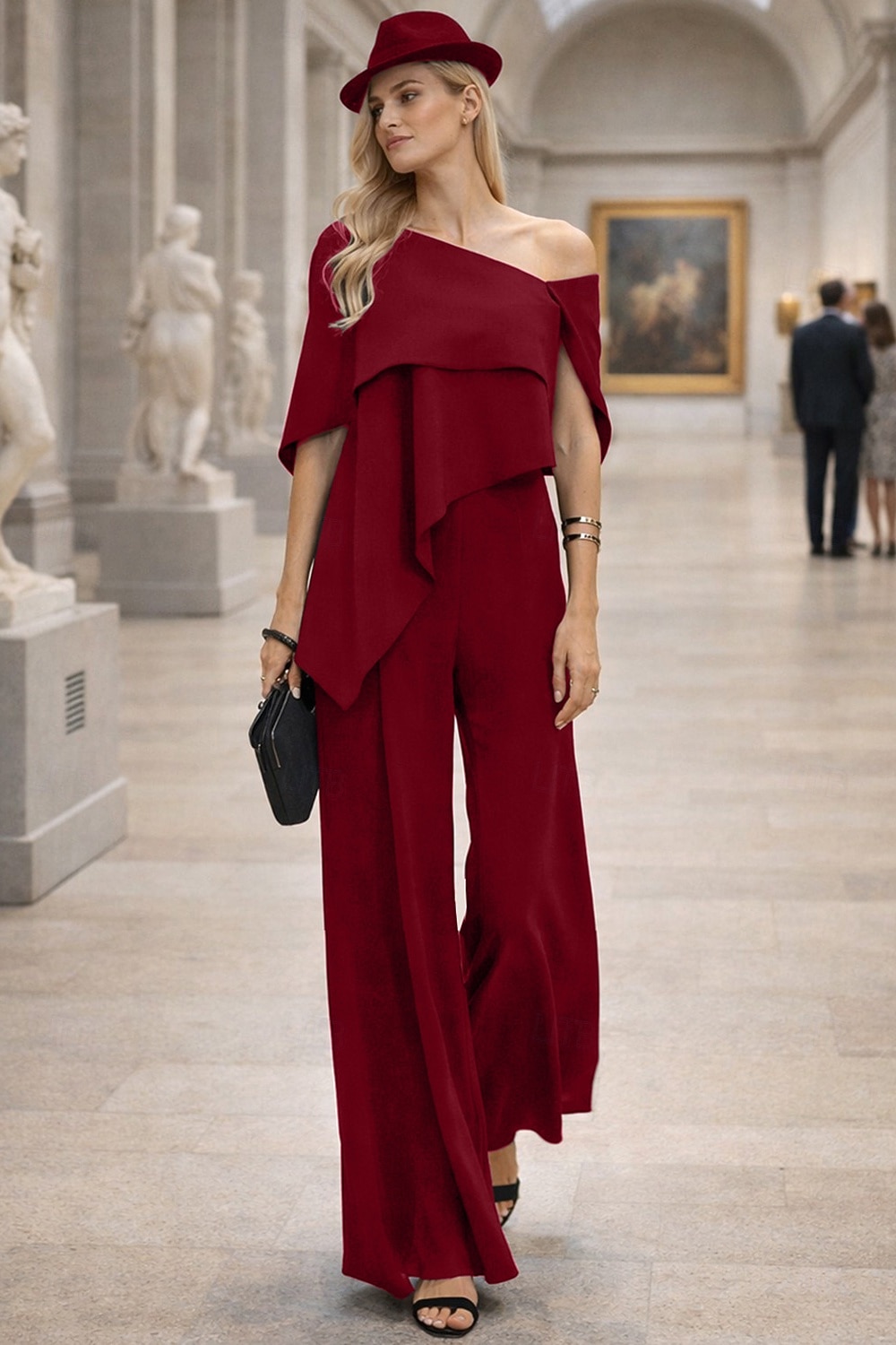 Jumpsuits Floor Length Mother of the Bride Dress Short Sleeve Off Shoulder Elegant Formal Wedding Guest Wedding Party Chiffon with Ruffles 2026 - $160.99 –P7