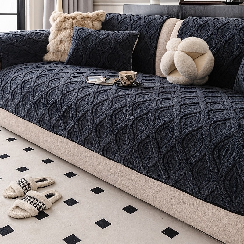 Funda de sofá de felpa gruesa de invierno antideslizante, protector de cojín para sofá, resistente a las mascotas y antiarañazos, funda para muebles 2026 - $14.49 –P1