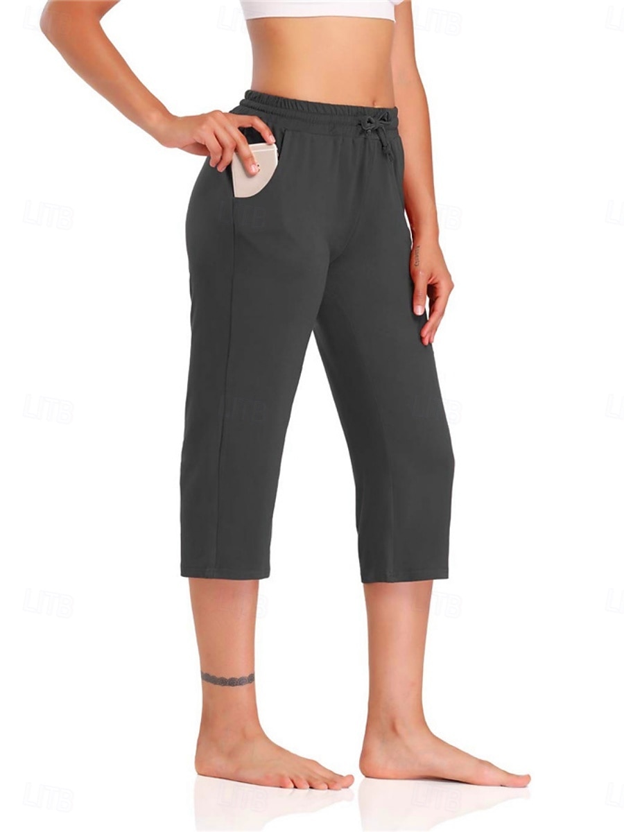 Per donna Chinos Dritto Vacanza Essenziale Casual Lunghezza al polpaccio Vita Alta Semplice Tasca Fascia Elastica Comodo Morbido Confortevole Elasticizzato All'aperto Streetwear blu navy Nero Grigio del 2026 a $22.99 –P6