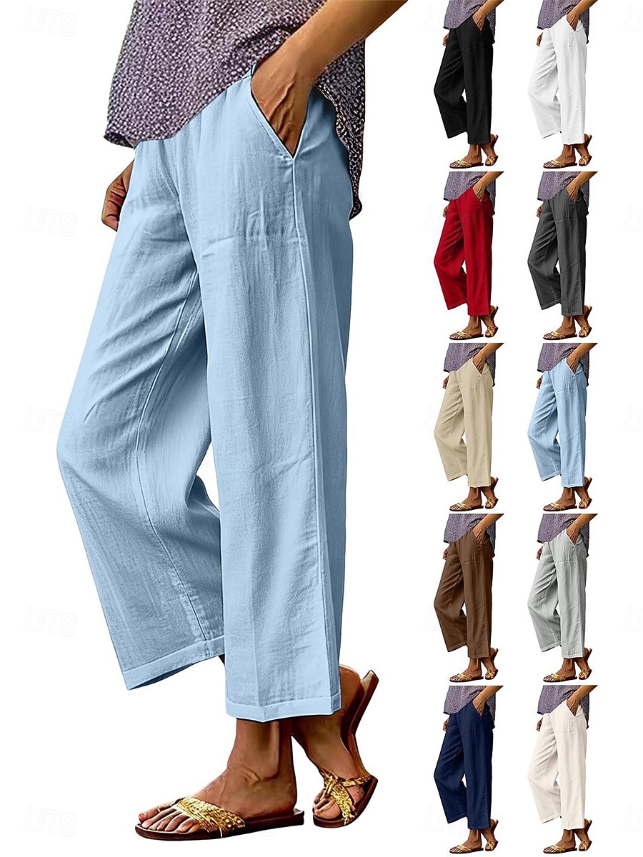 Per donna Gamba larga Pantaloni Pantaloni casual Vacanza Moda Streetwear Lunghezza intera Vita Alta Semplice Tasca Elastico in vita Confortevole Traspirante Inelastico Quotidiano Vacanza Streetwear del 2026 a $10.49 –P1