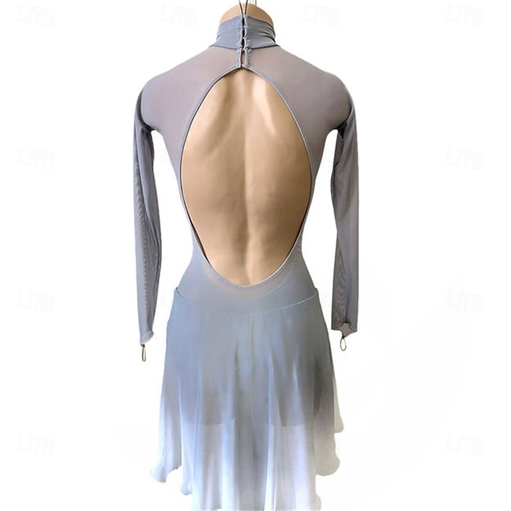 Vestido de patinaje artístico Chica Patinaje Sobre Hielo Vestidos Negro Gris Ligero Retazos Espalda Abierta Elástico Entrenamiento Competición Ropa de Patinaje Clásico Cristal / Strass Manga Larga 2026 - $185.99 –P8