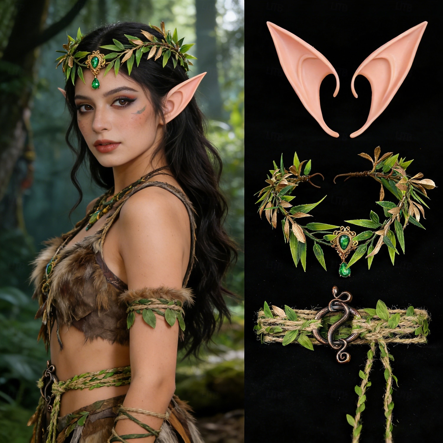 Middeleeuws Renaissance Fancy kostuum Accessoires Elf Fee Kostuum Dames Halloween Carnaval Prestatie LARP Ren Faire Volwassenen Helm Riem Oorbellen 2026 - $24.99 –P5