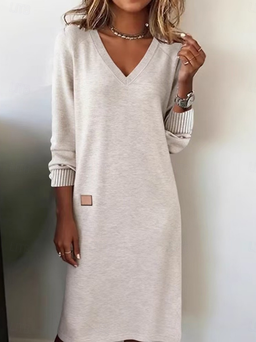 Dames Halflange jurk Hemdjurk Casual jurk Modieus Basic Dagelijks Vakantie Uitgaan Normale pasvorm Effen Lange mouw V-hals Wit Wijn Kameel Lente Herfst 2026 - $33.99 –P1