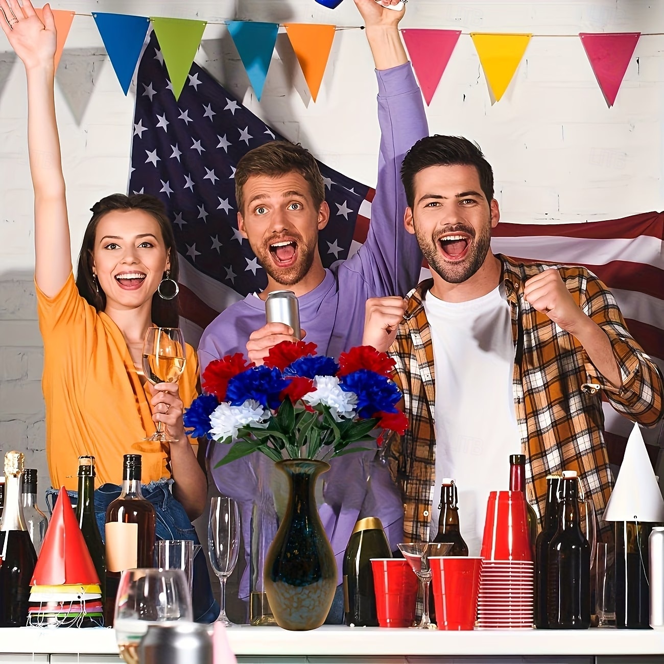 5 balení hřbitovních květin na hrob, 7 hlav, umělé červené, modré, bílé, šeříkové, vlastenecké, umělé hedvábné květiny na hřbitov, Den veteránů, dekorace na stůl ke Dni nezávislosti, 4. července 2026 - $19.99 –P5