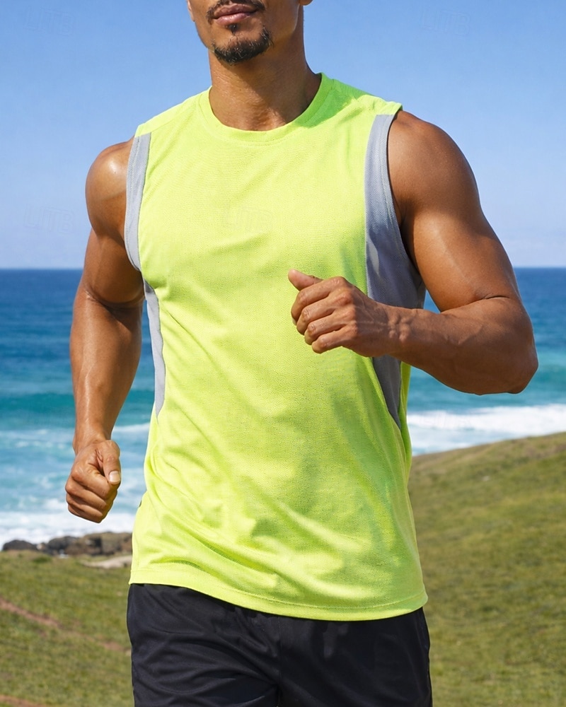 2026年 男性用 カラーブロック ワークアウトタンクトップ ランニングタンクトップ スポーツトップ 夏 パッチワーク ノースリーブ 速乾性 吸汗性 高通気性 ジムトレーニング ウォーキング ジョギング スカイブルー ダークグレイ ライトグレー スポーツウェア アクティブウェア  コレクション – $11.49 –P3