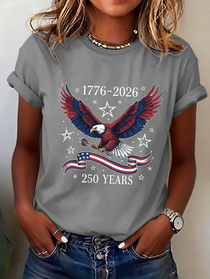 Maglietta Donna Patriottica Americana Festa dell'Indipendenza Stampa Grafica Lettera Bandiera Americana Vintage Elegante Classica Maniche Corte Girocollo Long Tops Quotidiani Blu Grigio Nero Bianco del 2026 a $22.99 –P3