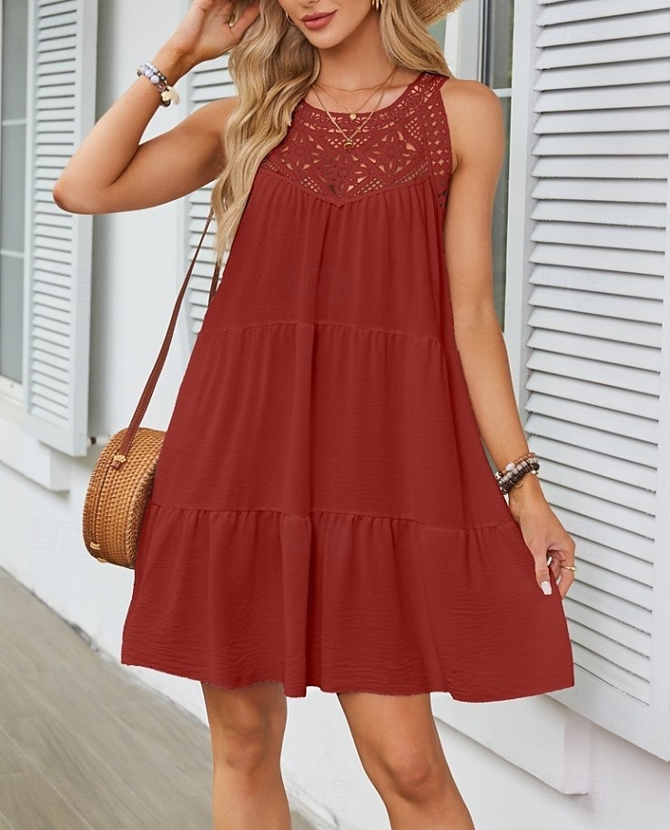 Per donna Mini Abito Abiti effetto lino Vestito Estivo Abito a trapezio Abito Estivo Vacanza Casual Quotidiano Spiaggia Vestibilità comoda Semplice Senza Maniche All'americana Blu blu navy Nero Bianco del 2026 a $27.99 –P15