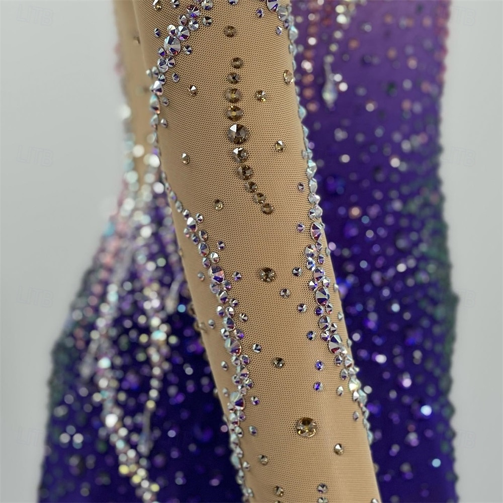 Figure Skating Dress Women's Ice Skating Dress Fuchsia Patchwork Open Back Stretchy Training Competition Skating Wear Classic Crystal / Rhinestone Long Sleeve Ice Skating Figure Skating 2026 - $362.19 –P7