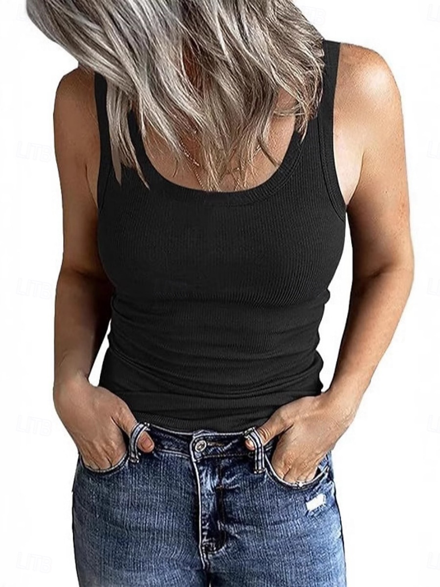 Dames Blouse Effen Actief Casual Mouwloos Vierkante hals Normale tops Dagelijks Feestdagen Uitgaan blauw Zwart Wit Wijn Rood Zomer Lente 2026 - $11.49 –P6